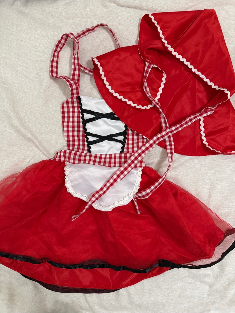 Girls Red Little Red Riding Hood Costume with Hood and Apron